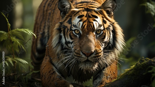 Tiger pose while walking in the forest