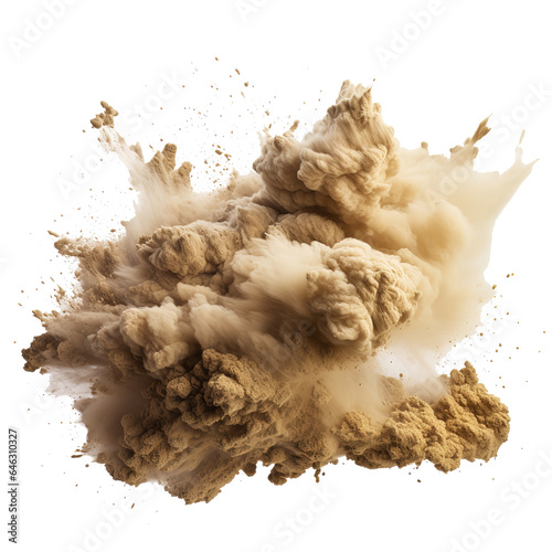 Sand explosion with dirt and cloud smoke