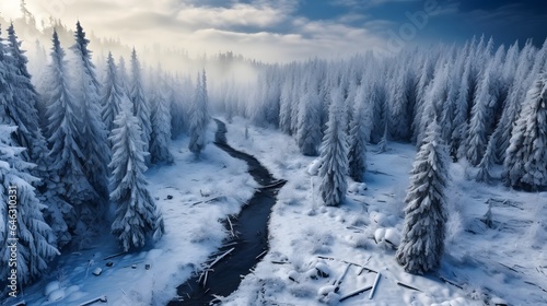 Snowy Winter Landscape. Drone View. © Lucky Ai