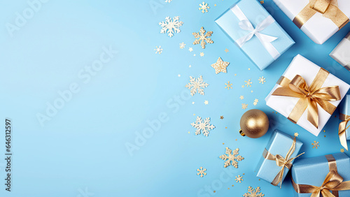Christmas background with christmas baubles, gifts decoration - Xmas theme