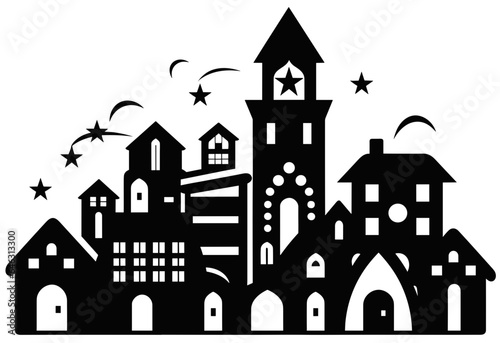 Christmas village,black fill vector