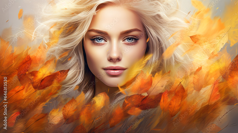 woman autumn not close-up portrait, beautiful eyes, leaves woman autumn not close-up portrait, beautiful eyes, leaves