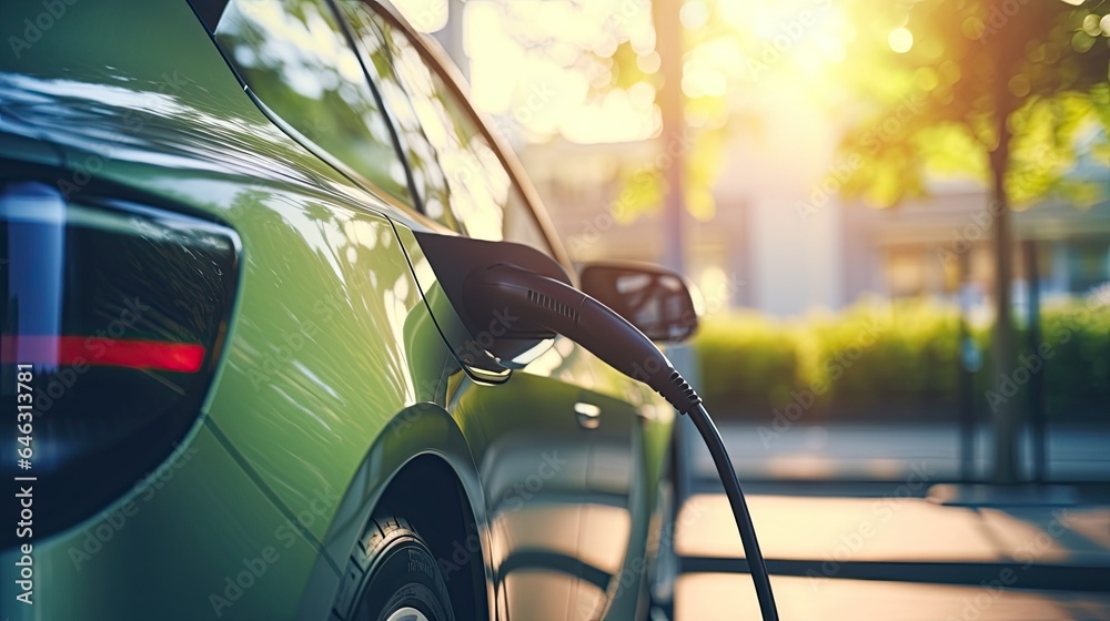 EV charging station for electric car in concept of green energy produced from sustainable source to supply to charger station in order to reduce CO2 emission EV charging station for electric car in concept of green energy produced from sustainable source to supply to charger station in order to reduce CO2 emission