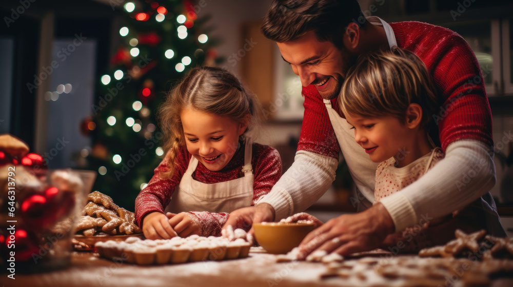 Father makes cookies with his children Stock Photo | Adobe Stock