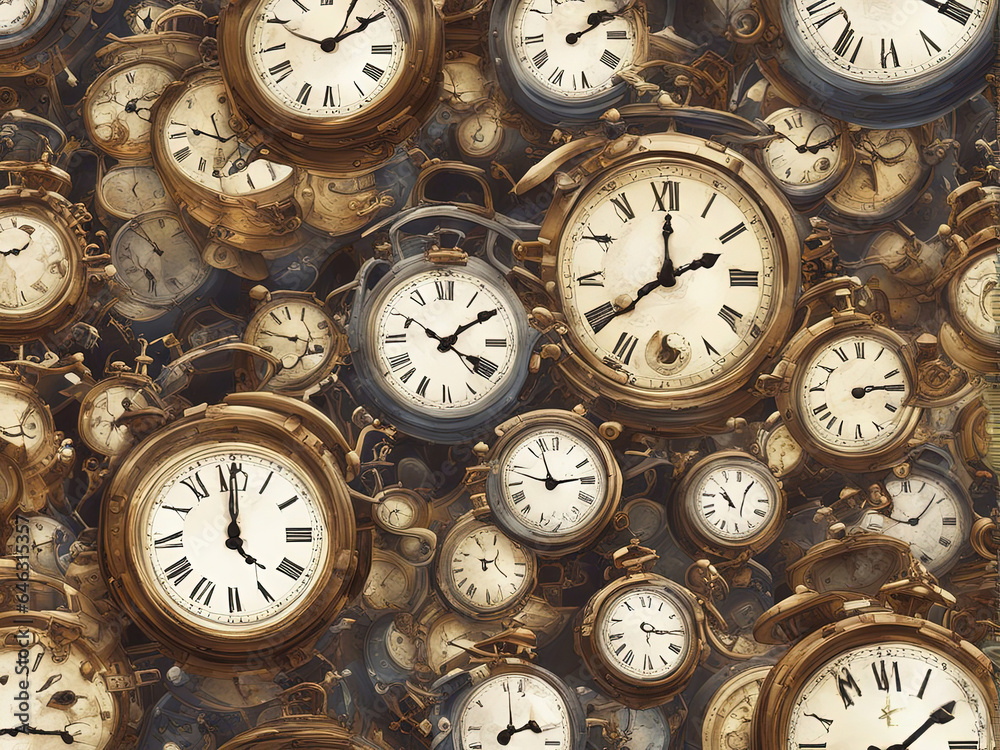 Abstract clocks fill space with Generative AI. Abstract clocks fill space with Generative AI.