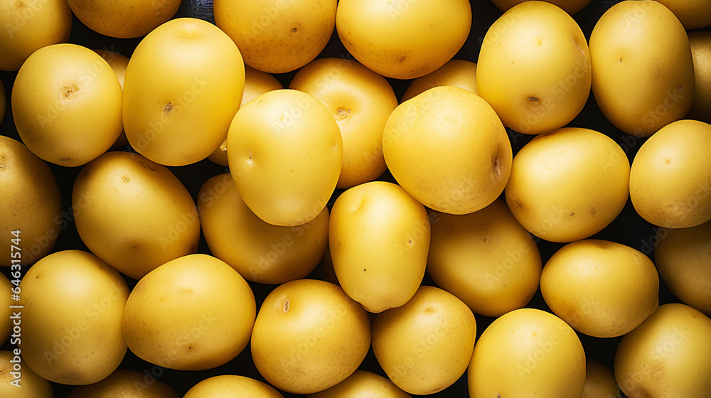 Fresh potatoes with water drops background. Vegetables backdrop. Generative AI