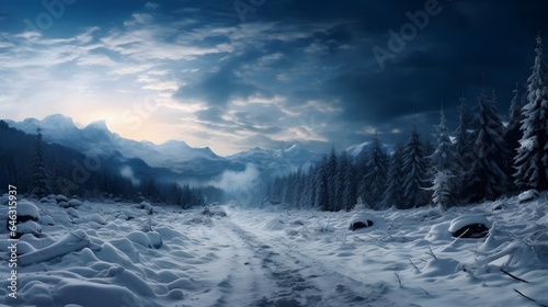 the winter road. Dramatic scene.