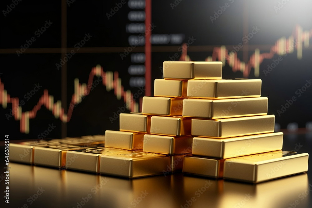 Gold bars with uptrend graph, gold trading and investment concept 3D illustration. Gold bars with uptrend graph, gold trading and investment concept 3D illustration.