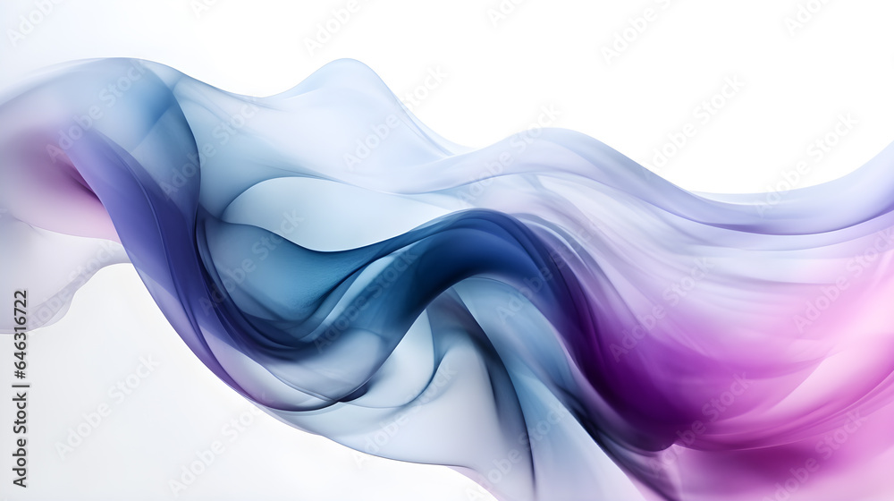 Soft smooth silky transparent frabric in blue  pink and purple color, wavy satin isolated on white, modern abstract background. - obrazy, fototapety, plakaty 