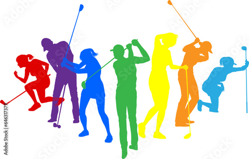 Silhouette golf player set. Active golfers golfing sports people healthy players fitness silhouettes concept.