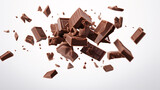 Levitating Defocused Milk Chocolate Chunks Isolated on a Transparent Background for Various Applications