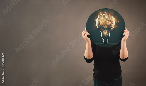 Brain with light bulb, colorful explosion, idea and vision concept, brainstorming for solution, innovation and imagination of the mind