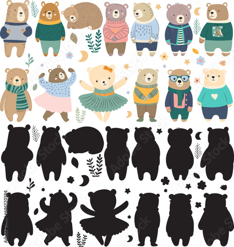 collection of cute bear cubs character, cartoon on white background vector