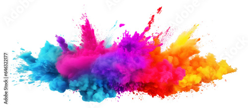 colorful vibrant rainbow Holi paint color powder explosion with bright colors isolated white background. 