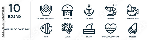 Foto world oceans day outline icon set such as thin line world oceans day, anchor, ab