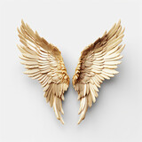 Golden White angel wings render 3D feather bird wings isolated on white background - Generative AI