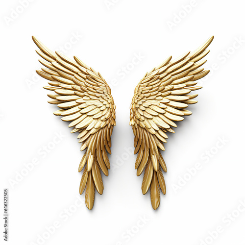 Golden White angel wings render 3D feather bird wings isolated on white background - Generative AI