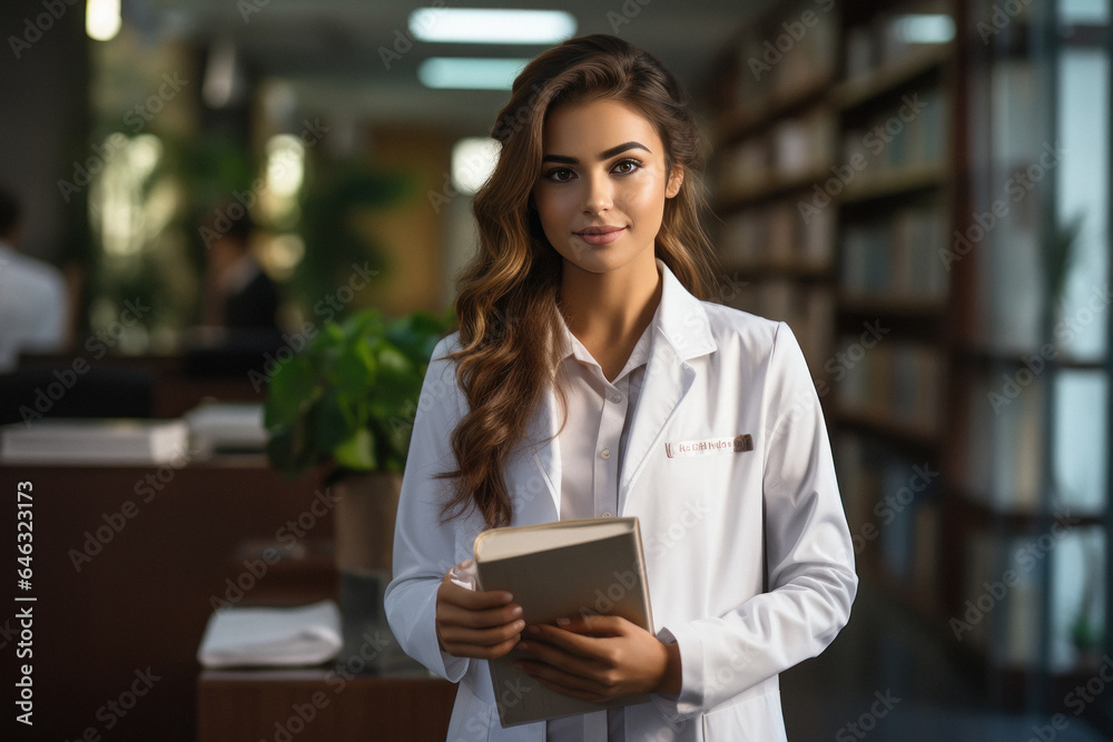 Indian female medical student in uniform and holding books in hand Indian female medical student in uniform and holding books in hand