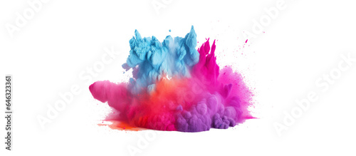 colorful vibrant rainbow Holi paint color powder explosion with bright colors isolated white background.	