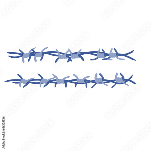 Barbed wire fence border frame illustration. Sharp thorns of barbwire barrier zone. Protection and security concept. Vector illustration.