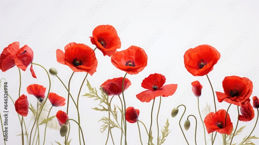 Obraz premium Red poppies on a white background.