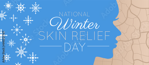 National Winter Skin Relief Day Background Illustration with Snowflakes and Woman Face