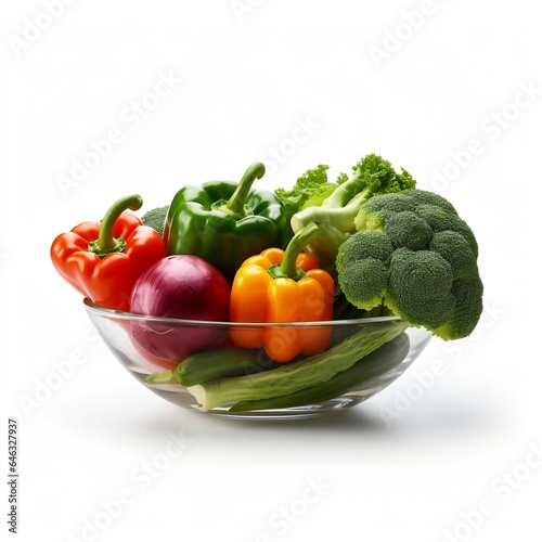 A transparent glass bowl filled with healthy vegetables