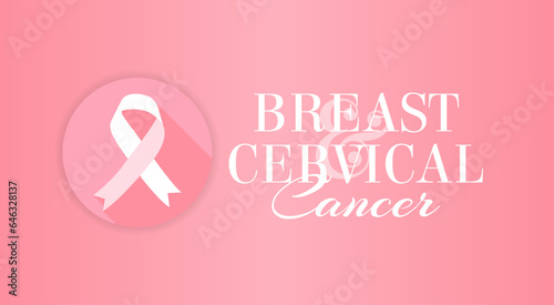 Pink Breast and Cervical Cancer Background Illustration with Ribbon