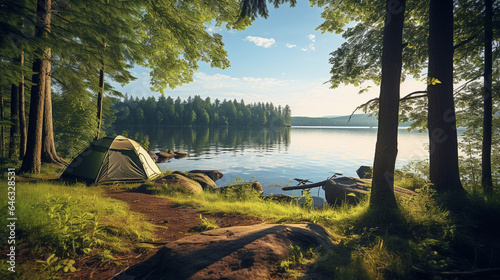 Enjoy the outdoors at a campsite in nature and by the lake.