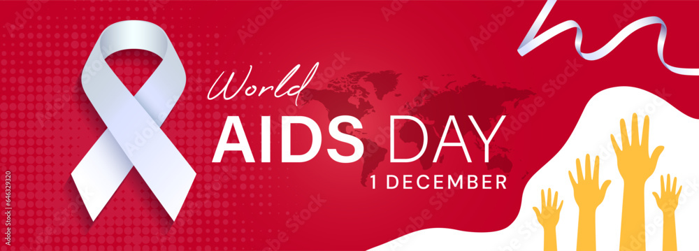world aids day, 1 december. Prevent AIDS. background design with aids awareness and prevention concept, red ribbon symbol. care about public health - obrazy, fototapety, plakaty 