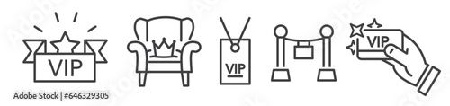 Set of Vip thin line icons on white background - included symbols as member, VIP, incentive, bonus, exclusive,  invitation and more