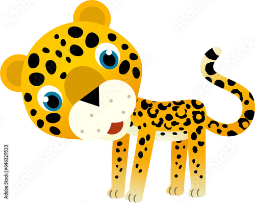 Fototapeta Naklejka Na Ścianę i Meble -  cartoon scene with happy tropical animal cat jaguar cheetah on white background illustration for children