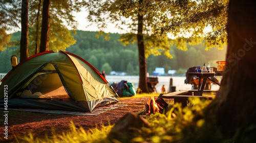 Enjoy the outdoors at a campsite in nature and by the lake.