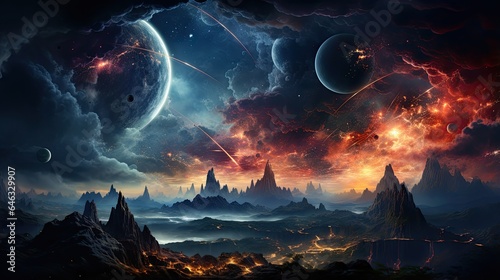 Outer space scene with planets and galaxies illustration. © Xabrina