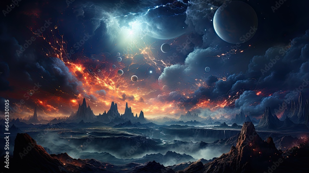 Outer space scene with planets and galaxies illustration. Outer space scene with planets and galaxies illustration.