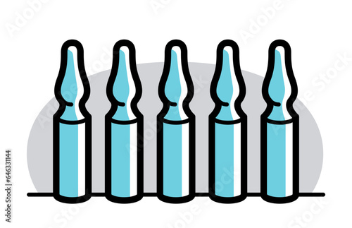 Vaccination theme vector illustration of a ampules isolated over white, epidemic or pandemic coronavirus covid 19 or flu or SARS or any other vaccine, pharmacology concept.