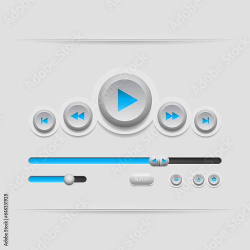 Web UI elements design. Buttons, sliders and switches. User interface. Vector illustration.