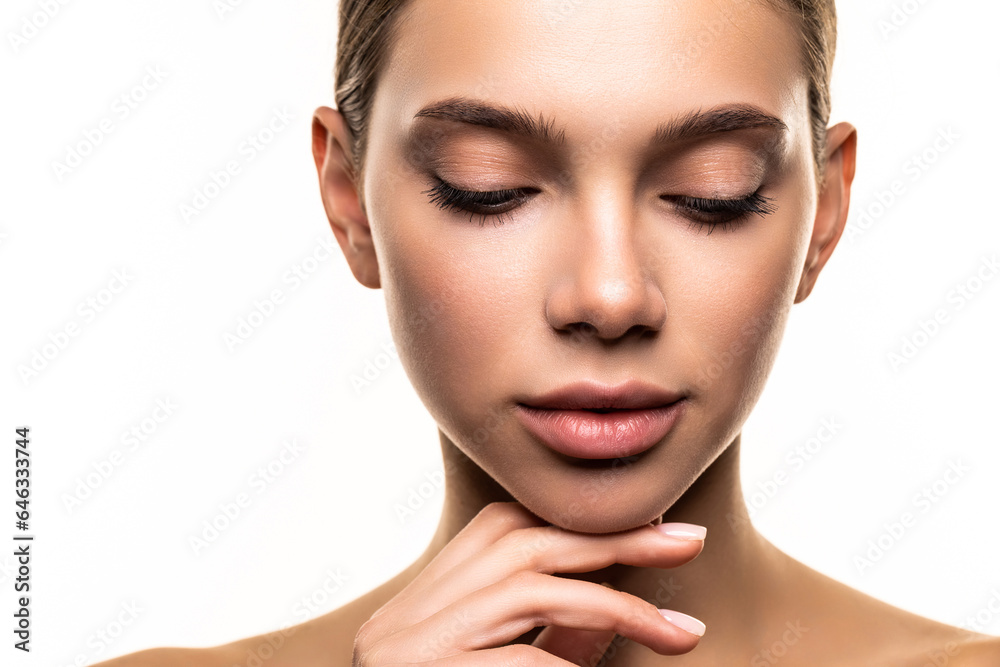 Beauty face woman natural healthy cosmetic skin pure fresh beautiful female happy smile portrait manicure hand Beauty face woman natural healthy cosmetic skin pure fresh beautiful female happy smile portrait manicure hand