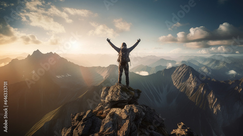 A Male Hiker on a Mountain Peak, Revelling in the Splendour of Nature's Beauty