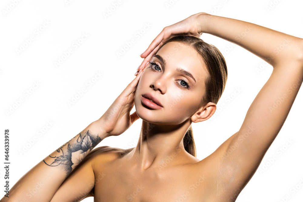 Beauty woman healthy skin natural make up isolated on white background Beauty woman healthy skin natural make up isolated on white background