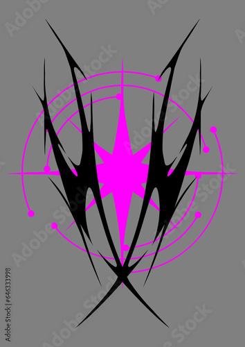 Cyber sigilism design. Neo tribal gothic style shape.