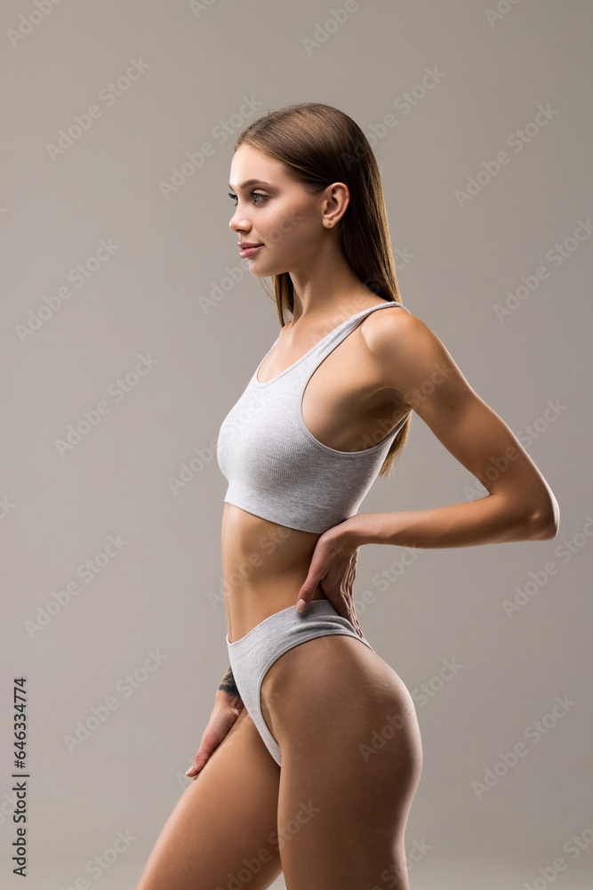 Portrait of happy beautiful fit woman on white background Portrait of happy beautiful fit woman on white background