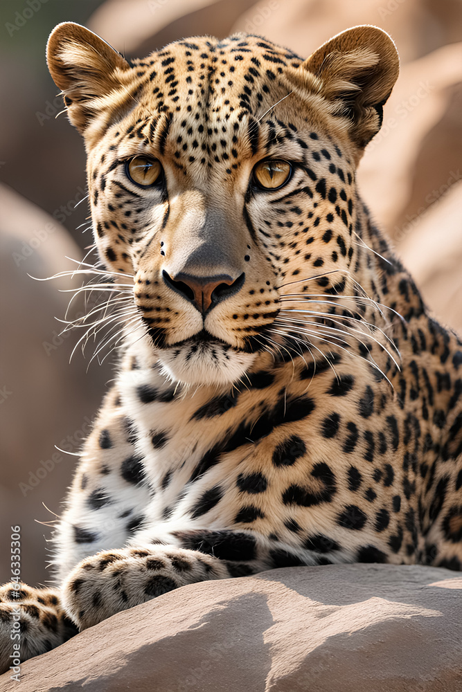 a leopard taking rest on the rock. Generated by AI tools.