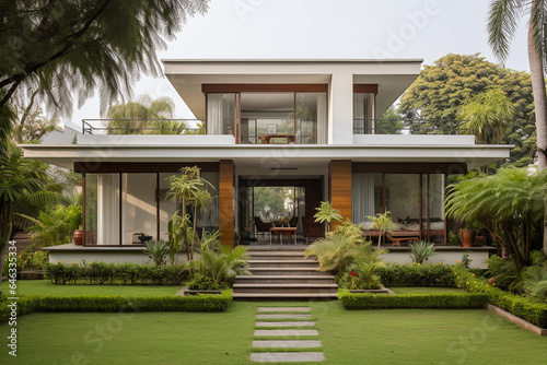 Stylish Modern House Facade, Modern Indian House, Modern Indian House Design, Modern Indian House Exterior © Lahiru Gayashan