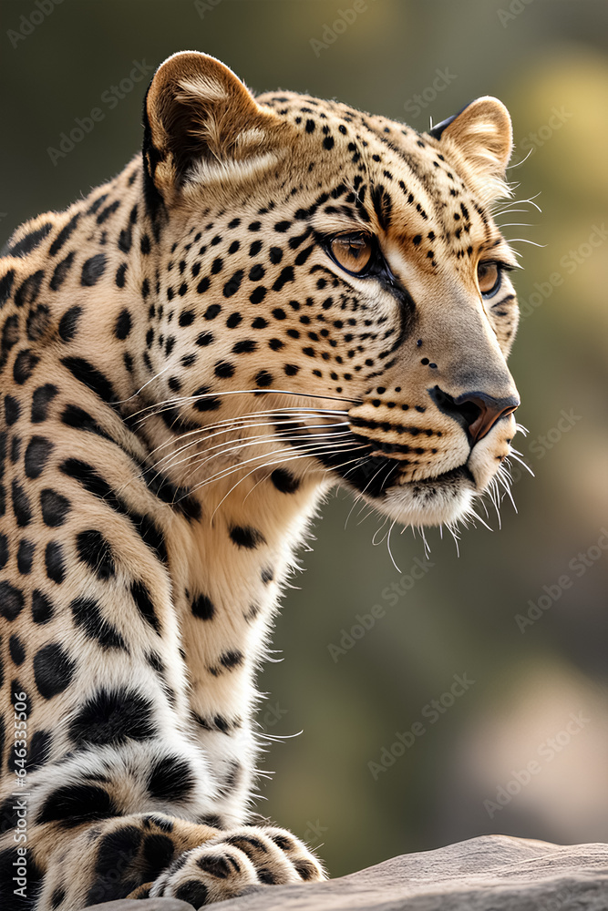 Fototapeta premium a leopard taking rest on the rock. Generated by AI tools.