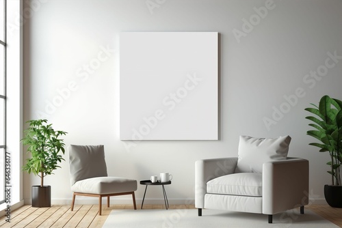 白いボードが壁にかかっている洗練されたクリーンな部屋（絵画・額縁・メッセージボード）