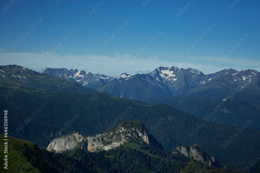 Fototapeta premium Big Thach mountain range. Summer landscape Mountain with rocky peak. Russia, Republic of Adygea, Big Thach Nature Park, Caucasus