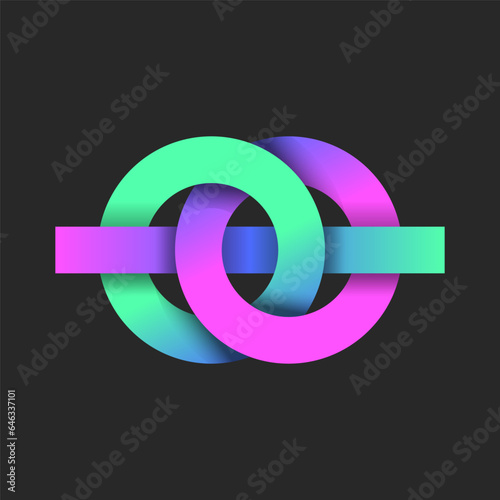 Knot logo of the two overlapping circles and intertwining line vibrant gradient, chain links logotype creative design.