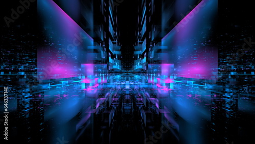 Technology abstract futuristic light future science background. Concept blue tech perspective digital space modern. 3d render