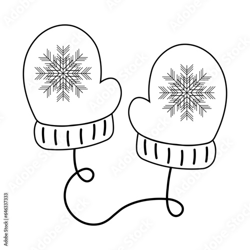 Mittens.Flat linear style mittens icon.Winter mittens with snowflake.Vector illustration.
